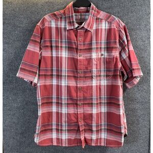 Vintage Mossimo Supply Shirt Men Large Button Up Plaid Red Pocket‎ Casual Work
